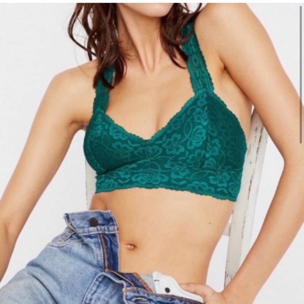 Free People emerald green lace Galloon racerback bralette S
